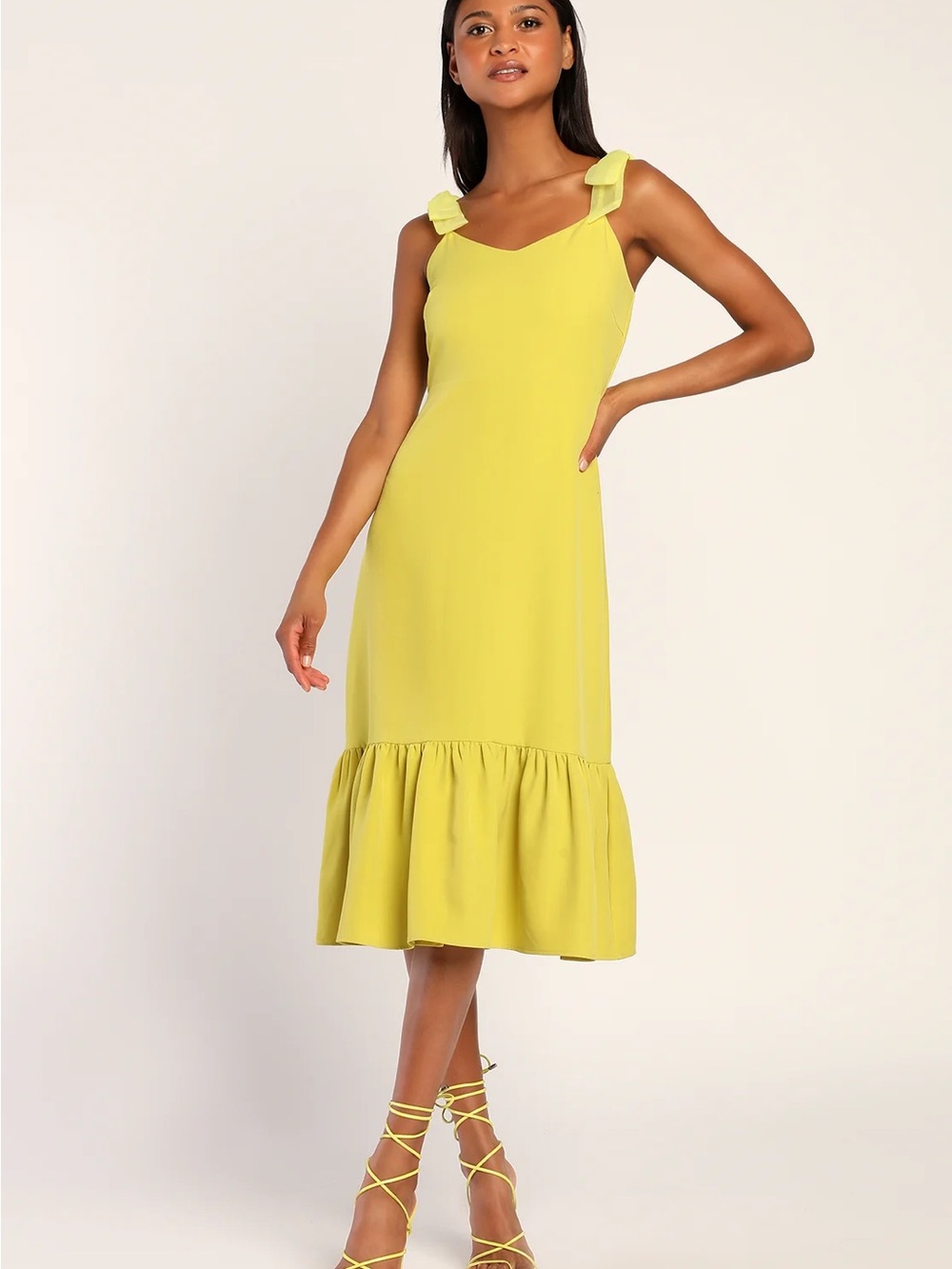 Lulu's Lemon Ruffle-Hem Midi Dress